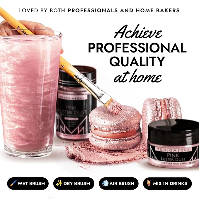MONÉGASQUE Pink Edible Glitter for Drinks 15g – Pink Edible Glitter for Cakes – Luster Dust for Drinks, Food, & Cake Decorating – Cocktails & Cake Decorations Spray – Cocktail Drink Shimmer Powder
