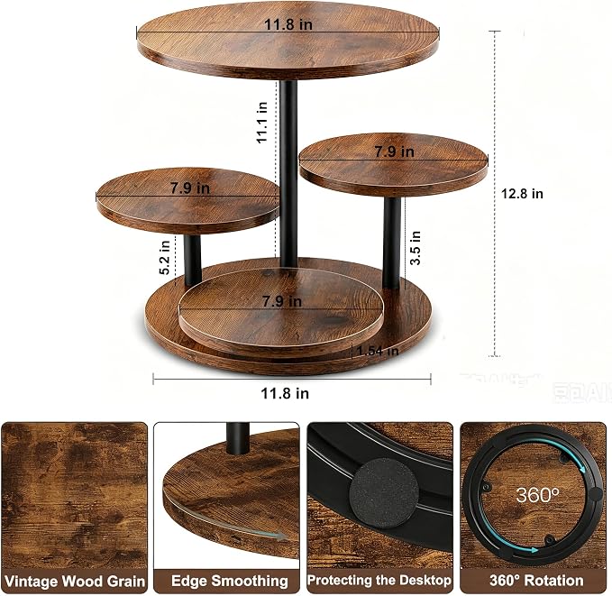 4 Tier Rotating Wooden Cupcake Tower Stand, Round 360° Rotatable Dessert Tiered Tray Display Holds 50 Cupcakes, Farmhouse Cake Cookie Stand for Wedding Birthday Baby Shower Tea Party Dessert Table