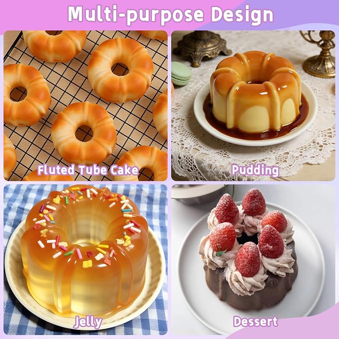 Mini Fluted Cake Pan, 3 Pcs Mini Fluted Tube Cake Pans for Baking 18 Cavity Silicone Baking Molds for Cupcake, Cornbread, Brownie, Donuts, Jello