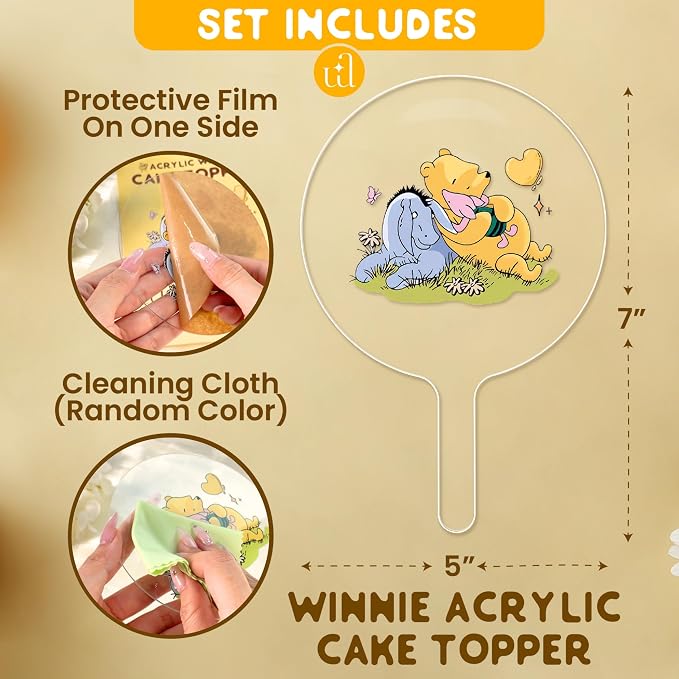 Woodamore Classic Pooh Baby Shower Cake Topper - Acrylic Cake Topper Baby Shower Decorations, Pooh Cupcake Toppers Winnie Birthday Decorations