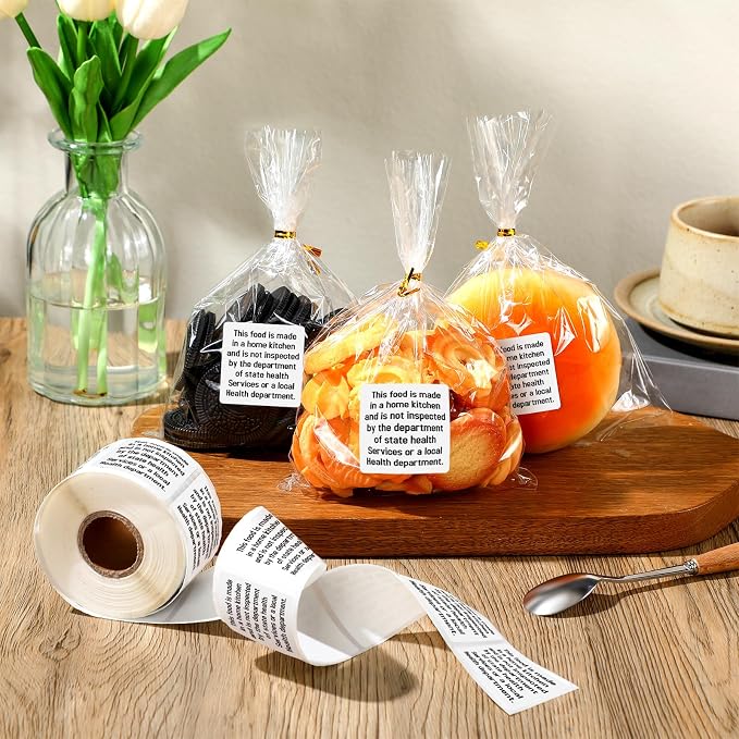 500 Count Cottage Food Law Labels Stickers Made in a Home Kitchen Decal 1.5” Square Food Stickers Thermal Printed Labels for Home Kitchen Bakery Bread Sourdough