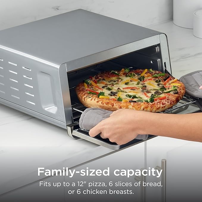 Ninja Flip Toaster Oven & Air Fryer, 8-in-1 Functionality, Flip Up for Storage Space, Large Capacity, Air Fry Basket, Wire Rack, Sheet Pan, Removable Crumb Tray, Stainless, 1800 Watts, SP151 (Renewed)