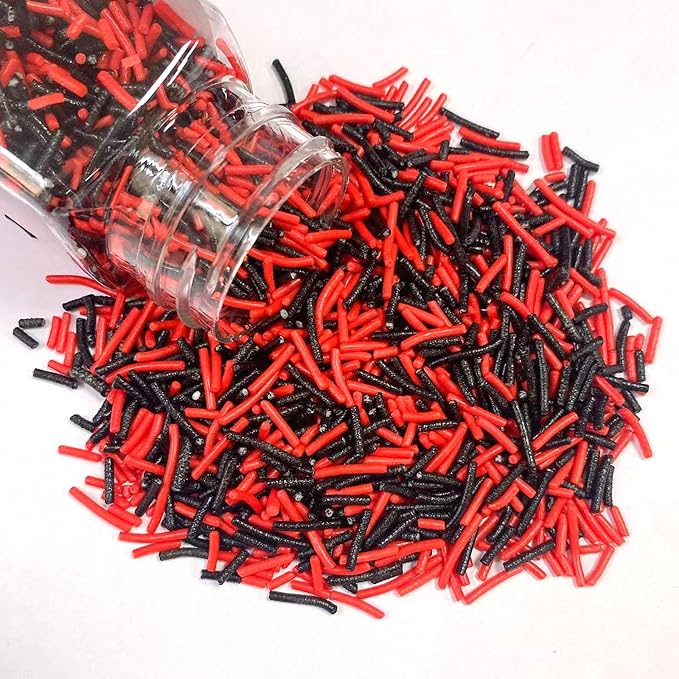 Sentovac Red Black Jimmies Sprinkles Edible for Cake Decorating Red Black Sprinkles Sugar Candy Cookie Cupcake Topper Ice Cream Baking Decorations Halloween Christmas Supplies 3.53oz