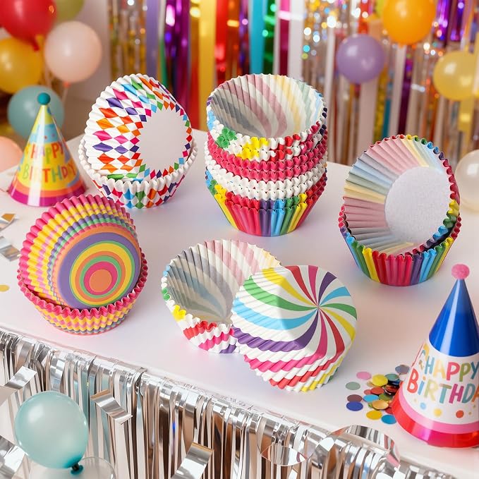 Standard Cupcake Liners 100 Pack, Colorful Paper Baking Cups Food Grade Disposable Cupcake Wrappers Muffin Liners for Birthday Tea Themed Party Baking Decor (Rainbow)