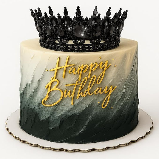 8 Pcs Black Queen Crown Cake Topper for Women, Happy Birthday Cake Toppers Foam Balls Rhinestone Crystal Tiara Wedding Decoration for Princess Party Photo Props