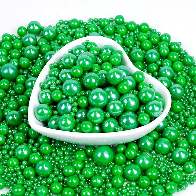 Deep Green Sugar Pearl Sprinkles, Edible Sugar Pearls for Cake Decorating, Baking Cake Decorations, Cupcake Toppers, 180g/6.35oz, Mix Size, Easter Party Holiday Supplies