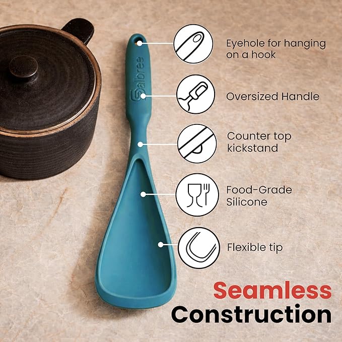 Silicone Spoon Spatula for Cooking - Multifunction Scoop Spatula Spoonula - Heat Resistant Cooking Spoon for Nonstick Cookware - Large Silicone Kitchen Spoon - Seamless Design (Teal,1pc)