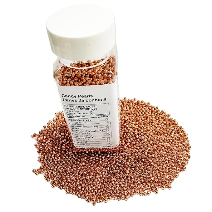 Homipooty Nonpareils Sprinkles Edible Rose Gold Pearl Sugar sprinkles 110g/3.88oz 2mm Mini Pearls for Cake Decorating Cupcake Topper and Cookie Ice Cream Valentines Day Halloween Christmas Supplies