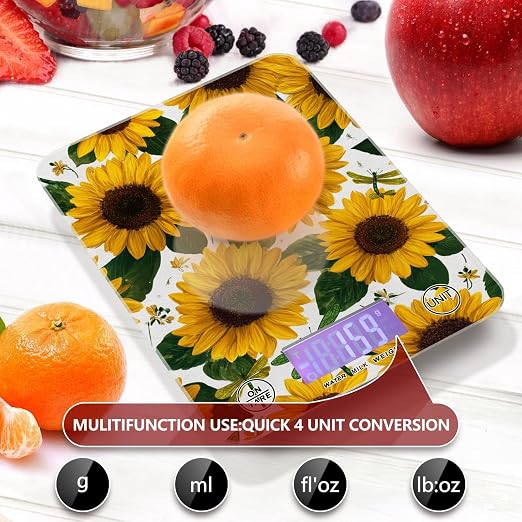 Food Scale Kitchen Scale for Baking Cooking Digital Food Weighing Measuring Scale Small Waterproof Electric Food Scale Sunflowers and Green Dragonflies