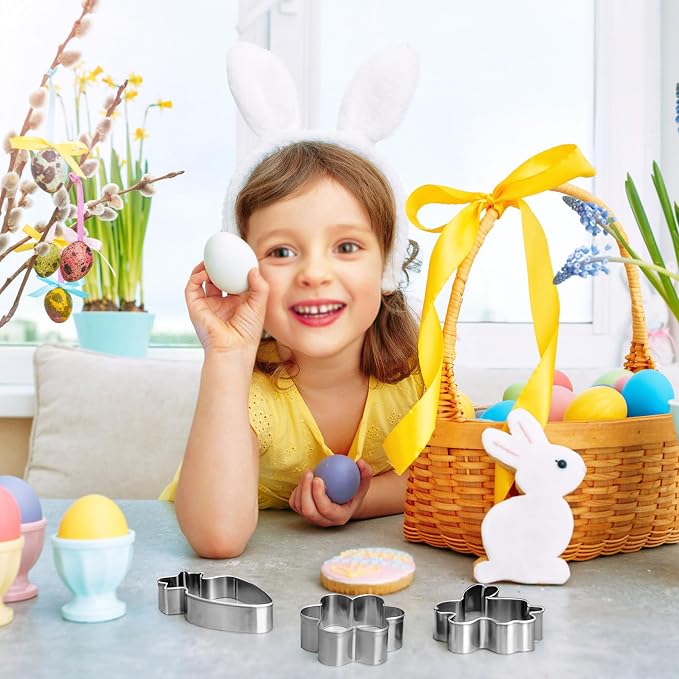 Easter Cookie Cutter Set - 12Pcs Mini Cookie Cutters Variety Pack with Dough Scraper, Stainless Steel Cookie Mold for Biscuits, Fondant, Sandwiches and Pancakes, Style B