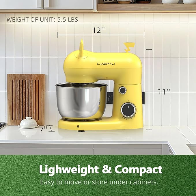 Stand Mixer, Compact & Space-Saving, Stainless Steel Bowl, Unique & Playful Design, Effcient Motor, Dishwasher-Safe Attachments, SM-2549A (Yellow)