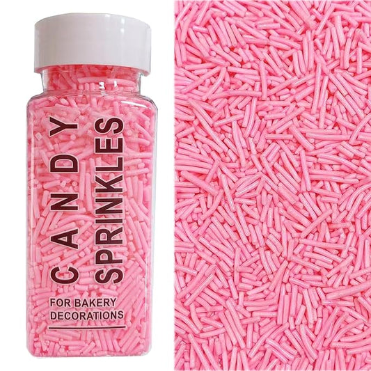 Sentovac Pink Jimmies Sprinkles Edible for Cake Decorating Valentines Sprinkles Sugar Candy Cookie Cupcake Topper Ice Cream Baking Decorations Wedding Halloween Christmas Supplies 3.53oz