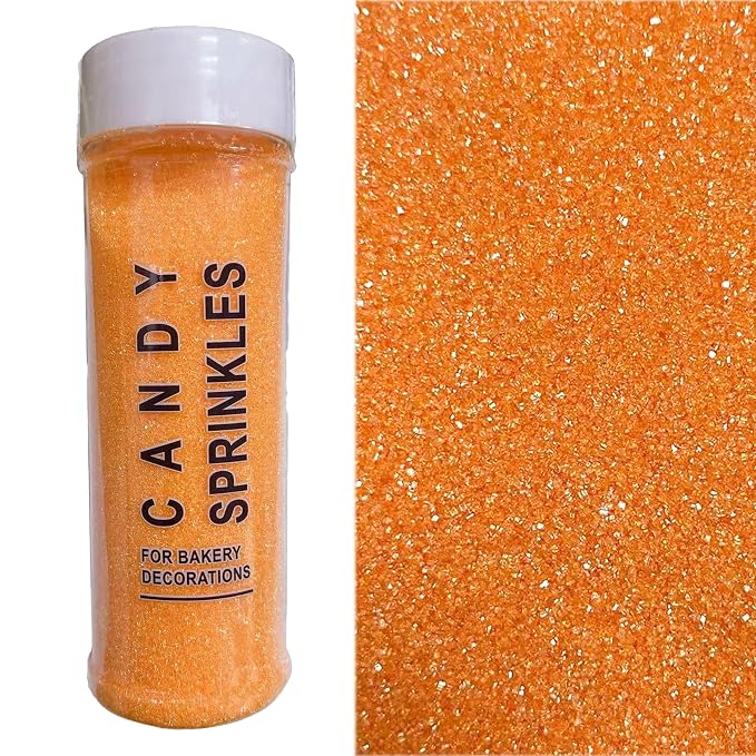 PhilaeEC Orange Sanding Sugar Edible Sparkling Crystals for Baking Cake Decoration Cookie Ice Cream Cupcake Toppers Wedding Party Valentines Halloween Christmas Supplies 5oz