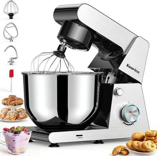 6.5QT Tilt-Head Stand Mixer, Heavy Duty Pro 10-Speed Electric Mixer, Stainless Steel Cladding & Bowl with Dough Hook, Wire Whisk and Flat Beater for Home Baking, Bread, Cake, Pizza Dough