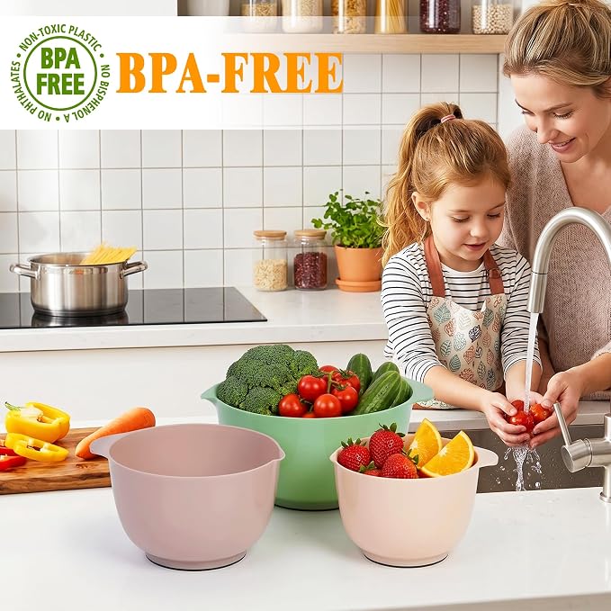 BoxedHome Classic Mixing Bowl Set, BPA Free Plastic, Microwave and Dishwasher Safe, 4.5 quarts (Sage)