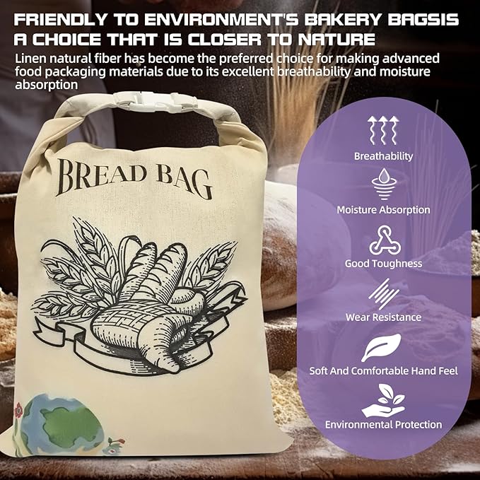 Reusable Beeswax Bread Bags, 2-Pack 13"×17" Linen Bread Bags, Washable & Freezer-Friendly Food Storage Cloth for Sourdough, Homemade Bread – Preserves Freshness (Beige)