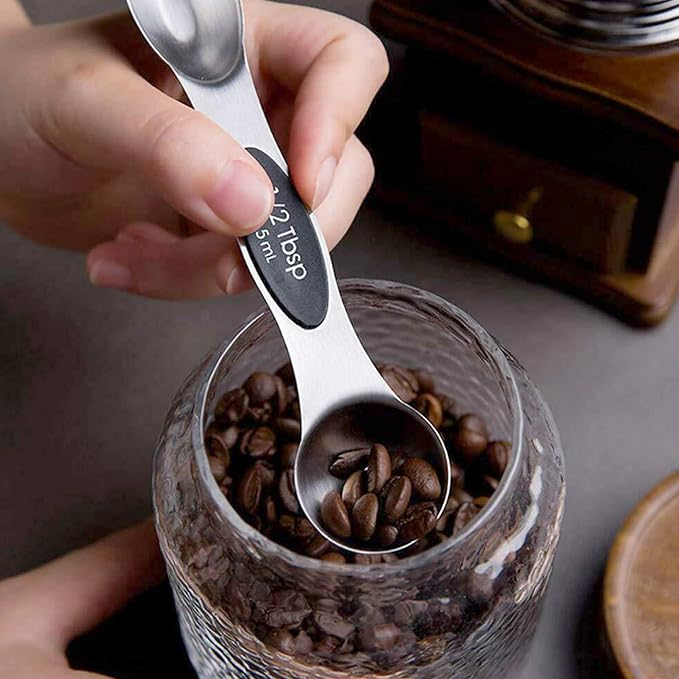 NutriChef 6-Piece Magnetic Measuring Spoon Set - Stainless Steel Stackable Dual Sided Nesting Teaspoon to Tablespoon For Dry & Liquid Ingredients, Stylish, 6 Sizes, Black