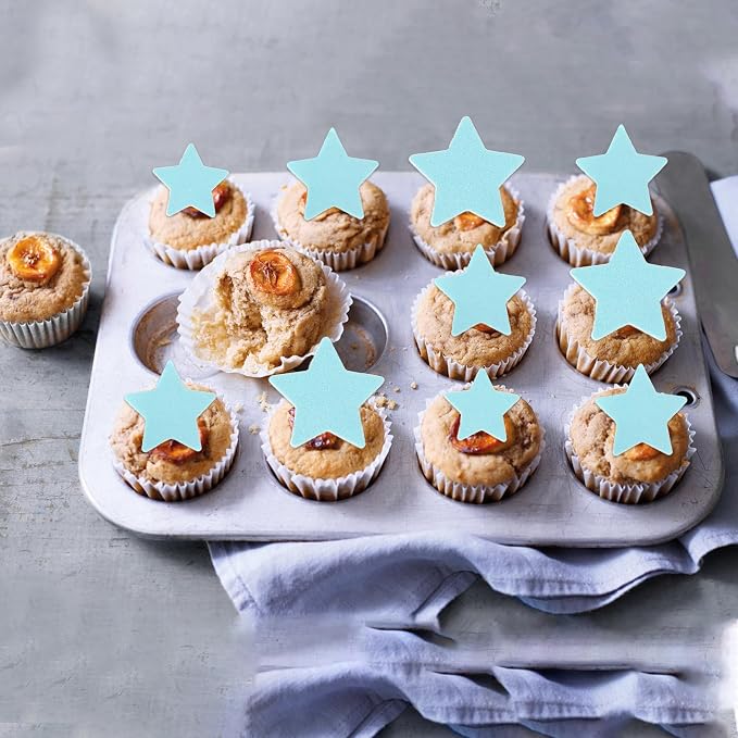 60 PCS Edible Star Cupcake Toppers Edible Stars Cake Decorations Wafer Paper Twinkle Star Cake Toppers Baby Shower Cupcake Picks for Wedding Engagement Bridal Shower Birthday Party Supplies Blue