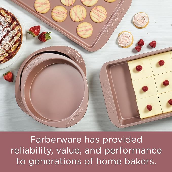 Farberware Nonstick Bakeware 10-Inch x 15-Inch Cookie Pan, Metal Baking Pan, Rose Gold