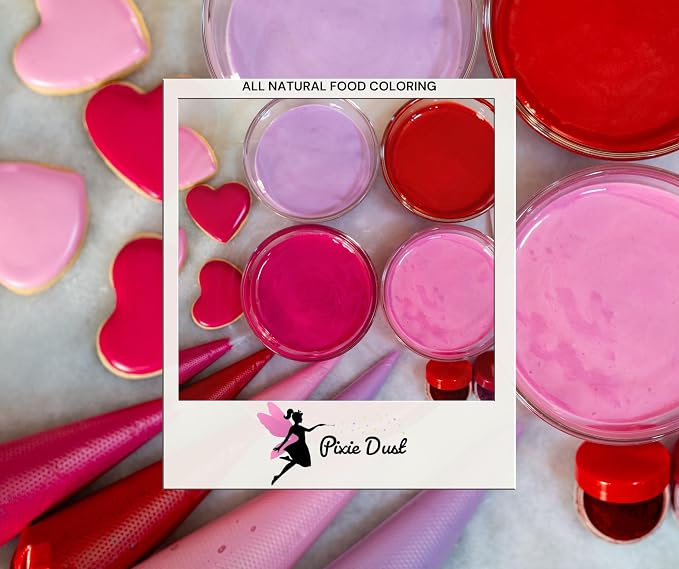 All-Natural Food Coloring Powder Set - Red, Pink, Deep Pink, & Purple. | Perfect for spring cake decorating, cookie Frosting, Icing & Drinks | Dye-Free, Plant-Based, Kosher, Flavorless | No Carmine, No Annatto, No Propylene Glycol | By Pixie Dust | Med...