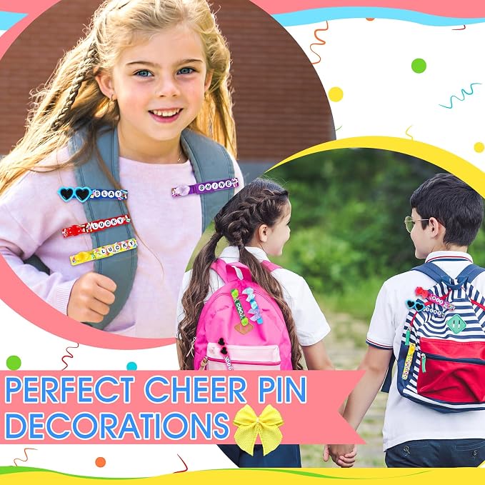 Geelin Cheer Pins Kit with 80 Pcs Spirit Clips, 800 Letter Beads, 30 Ducks, 30 Bows, 20 Sunglasses, Glue, Decoration for Cheerleaders, Volleyball Team Gifts Bulk Stuff DIY Charms(Multicolor,Classic)