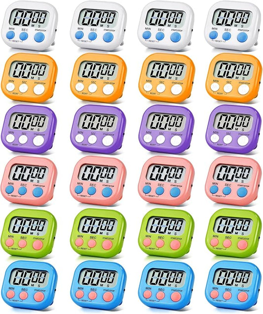 24 Pack Digital Kitchen Timer Magnetic Digital Timer with Big Display Loud Ring Cooking Timers for Kitchen Electronic Timer for Cooking, Bathing, Gym, Break Time, Classroom(6 Color)