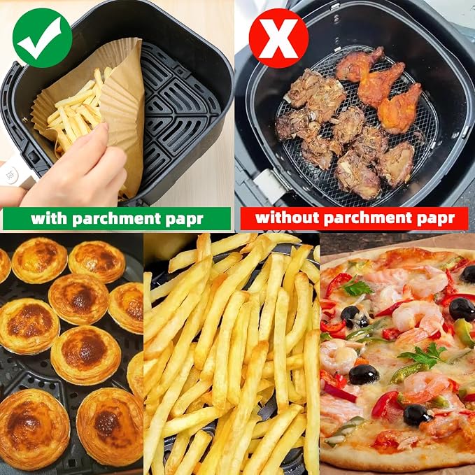 Air Fryer Liners Disposable,200PCS Victoyaw 9 Inch Square Air Fryer Parchment Paper Liners for 5-8QT Air fryer,Non-Stick Waterproof Airfryer Liners
