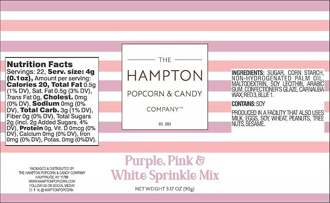 Pink, Purple & White Sprinkles Jimmies 3.17 oz, Sprinkles For Cake Decorating, Cake Sprinkles, Sprinkles For Baking, Ice Cream & More, The Hampton Candy Company