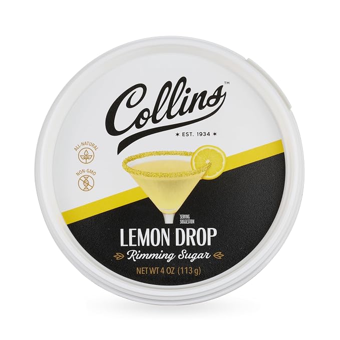 Collins Lemon Drop Cocktail Sugar, Enhance Lemon Drops, Sidecars, Spritzes, Citrus Cocktails, Glass Rimming Sugar for Drinks 4oz
