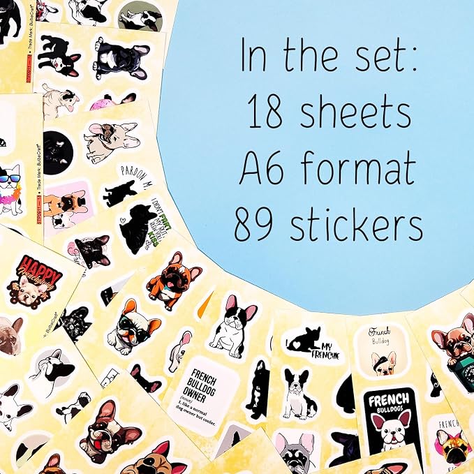 100Pcs French Bulldog Stickers for Laptop - Cute Frenchie Stickers for Water Bottles - French Bulldog Gifts for Owners, Party Favors, Decorations - Gifts for Women & Men