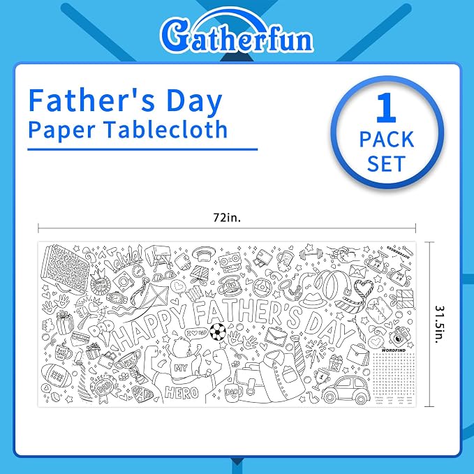 Fathers Day Coloring tablecloths for Classroom Wall - Versatile 31.5 x 72 Inches Father Themed Activity Poster/Table Cover, School Parties, Happy Fathers Day Decorations