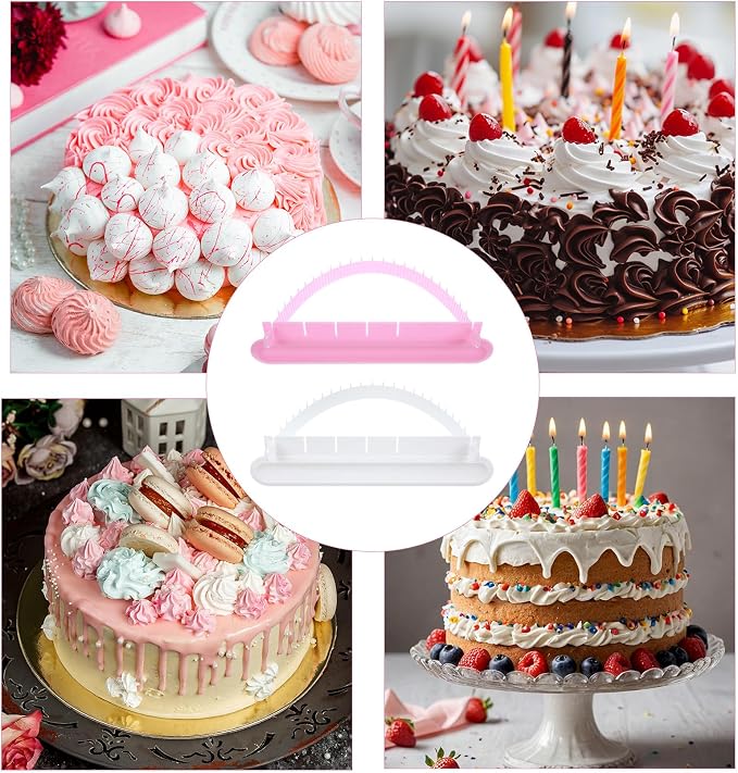 2Pcs Cake Arch Guide Tool, Cake Arch Tool, Baking Aid for Fondant Icing Decorating Measuring Beginners (White and Pink)