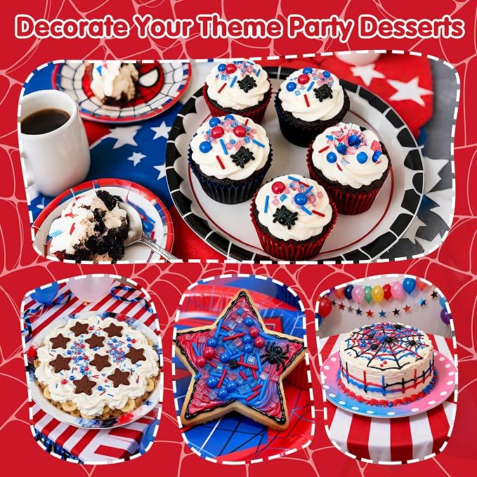 Edible Spider Sprinkles,Black Spider,Hero Sprinkle,Spiderman Sprinkle for Cake,Red Blue Pearls Jimmies and Sanding Sugar Crystals for Desserts Decorating,130g,Cupcakes Cookie Donuts Ice Cream Decorations,Themed Toppers,Birthday,Children's Party Supplies