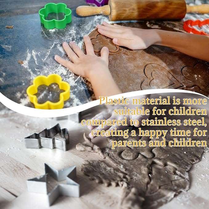 Domensi 3 Sets Plastic Flower Cookie Cutter, Bright Colors, Flower Petals Fondant Cutters Pastry Biscuit Baking Clay DIY Molds
