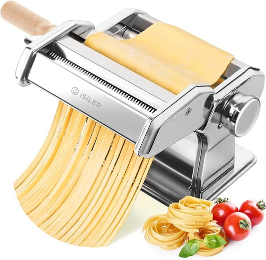 3-in-1 Pasta Maker, 9 Thickness Settings, Dough Rollers & 2 Size Cutters | Stainless Steel Construction, Sturdy & Durable, Easy to Clean, Rust-Resistant & Lightweight, Great Gift Choice