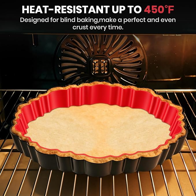 Upgraded 9 Inch Tart Pan with Removable Bottom, Non-Stick Deep Fluted Carbon Steel Quiche Pan, Includes Crust Shaper Ring - Quiche Baking Dish Tart Mold for Baking, Party & Festival