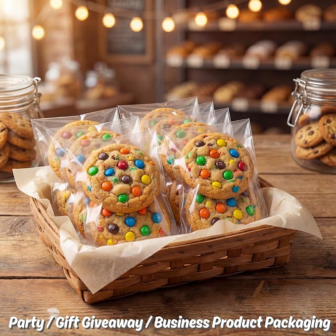 Wowfit 200 Count 5x7 Inch Clear Cellophane Plastic Bags, Resealable Self-Sealing Cello Bags Good for Cookies, Decorative Wrappers, Party Favors, Candy and More