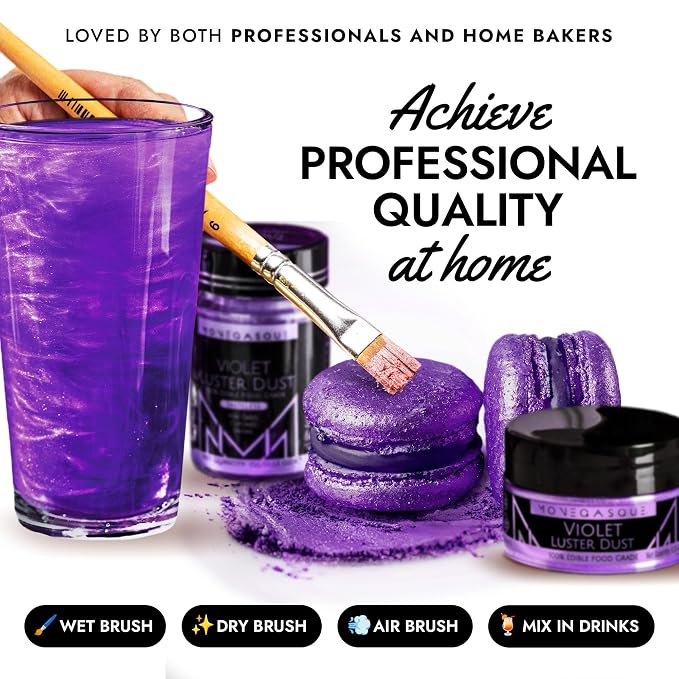 MONÉGASQUE Purple Edible Glitter for Drinks 15g – Violet Edible Glitter for Cakes & Cocktails – Purple Luster Dust for Cocktails – Violet Food Coloring for Cupcakes & Cake Decorations Spray