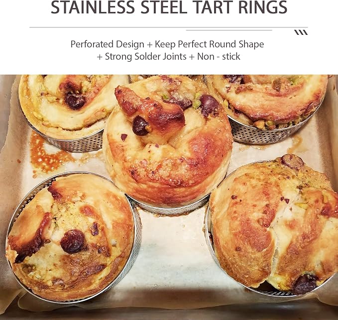 14 Pack Tart Rings for Baking, 2 Inch Perforated Stainless Steel Cookie Rings for Mousse, Cake, Tarts, Pastry & Dessert, Round Baking Molds for Perfect Pastry Crusts