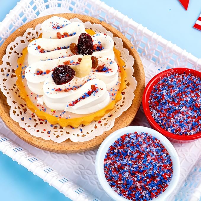 4th of July Sanding Sugar Sprinkles, 4.6 oz Edible Red White and Blue Sparkling Sugar Crystals for Baking Topping, Cupcake, Cookie, Ice Cream & Cake Decorating, Patriotic Party Holiday Supplies
