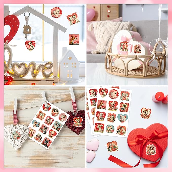 FaCraft 50PCS Love Stickers for Scrapbooking - Cute Animal Aesthetics Sticker for Phone Caps Luggage Envelope Laptop Water Bottles Boxes Cat Dog Valentines Stickers for Couples Adults Teens Kids Women
