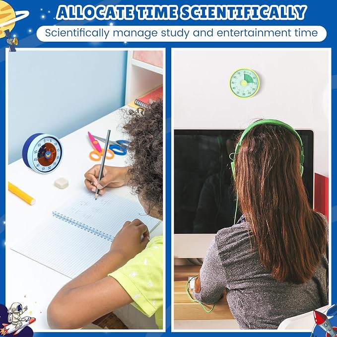 Tellegloww 3 Pcs Visual Timer for Kids 60 Minute Desk Mechanical Countdown Timers with Magnetic Backing Foldable Legs Hanging Hole for Kitchen Cooking Classroom Whiteboard, Kids with Autism