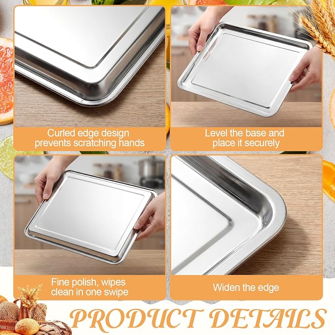 Ceenna 4 Pack Half Sheet Pan 18 x 13 Inch Baking Cookie Sheet Extra Large Nonstick Pan Roasting Steel Tray Commercial Quality Pans for Oven Restaurant Kitchen