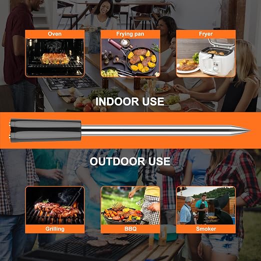Wireless Meat Thermometer Bluetooth with Ceramic Probe: Waterproof Digital Oven Food Thermometer for Grill Fryer BBQ, 600Ft Range & Smart App for iOS/Android/air Home, Apartment