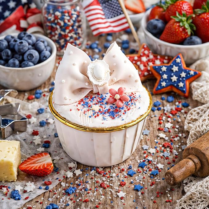 Patriotic Sanding Sugar Sprinkles - Red White & Blue Sparkling Sugar Crystals for Cookies | 4th of July Sprinkles for Baking, Cupcakes, Ice Cream, 130g/4.6oz