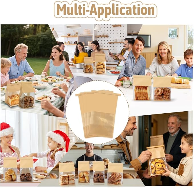 Bakery-Grade Bread & Cookie Bags, 2-Size 25PCS Luxury Brown Paper Bags with Clear Window & Reusable Tin Tie, Odor-Free Safe for Sourdough, Homemade Bread, Popcorn, Bake Sales & Snack Storage