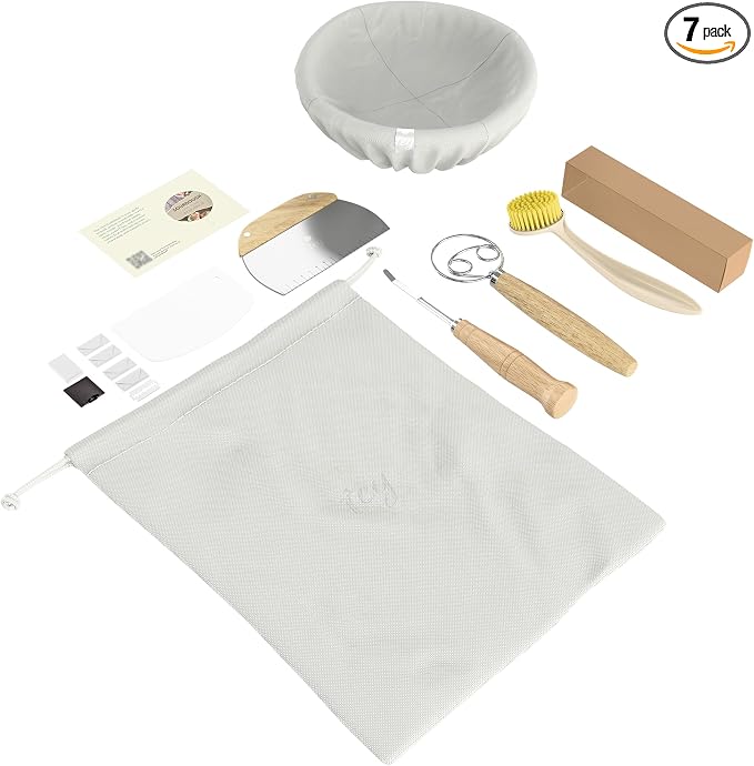 TEY 9'' Banneton Bread Proofing Basket Set – Natural Rattan Banneton with Linen Liner, Baking Tools & Accessories, Digital Recipe eBook, Artisan Sourdough Starter Kit, Homemade Bread Baking Gift Set