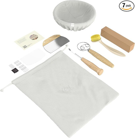 TEY 9'' Banneton Bread Proofing Basket Set – Natural Rattan Banneton with Linen Liner, Baking Tools & Accessories, Digital Recipe eBook, Artisan Sourdough Starter Kit, Homemade Bread Baking Gift Set