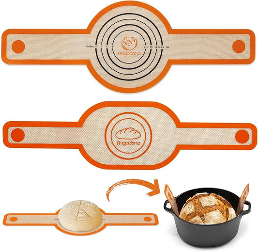 Silicone Bread Sling Oval and Round - Non-Stick & Easy Clean Reusable Oval Bread Baking Mat for dutch oven. With Long Handles Sourdough Bread Baking mat tools supplier Liner (Orange)