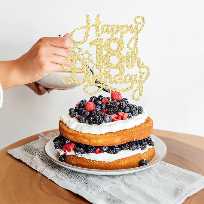 1 Pack Happy 18th Birthday Cake Topper Gold Glitter 18 & Fabulous Cheers to 18 Years Old Birthday Cake Pick for Celebrating 18th Birthday Anniversary Party Cake Decorations Supplies